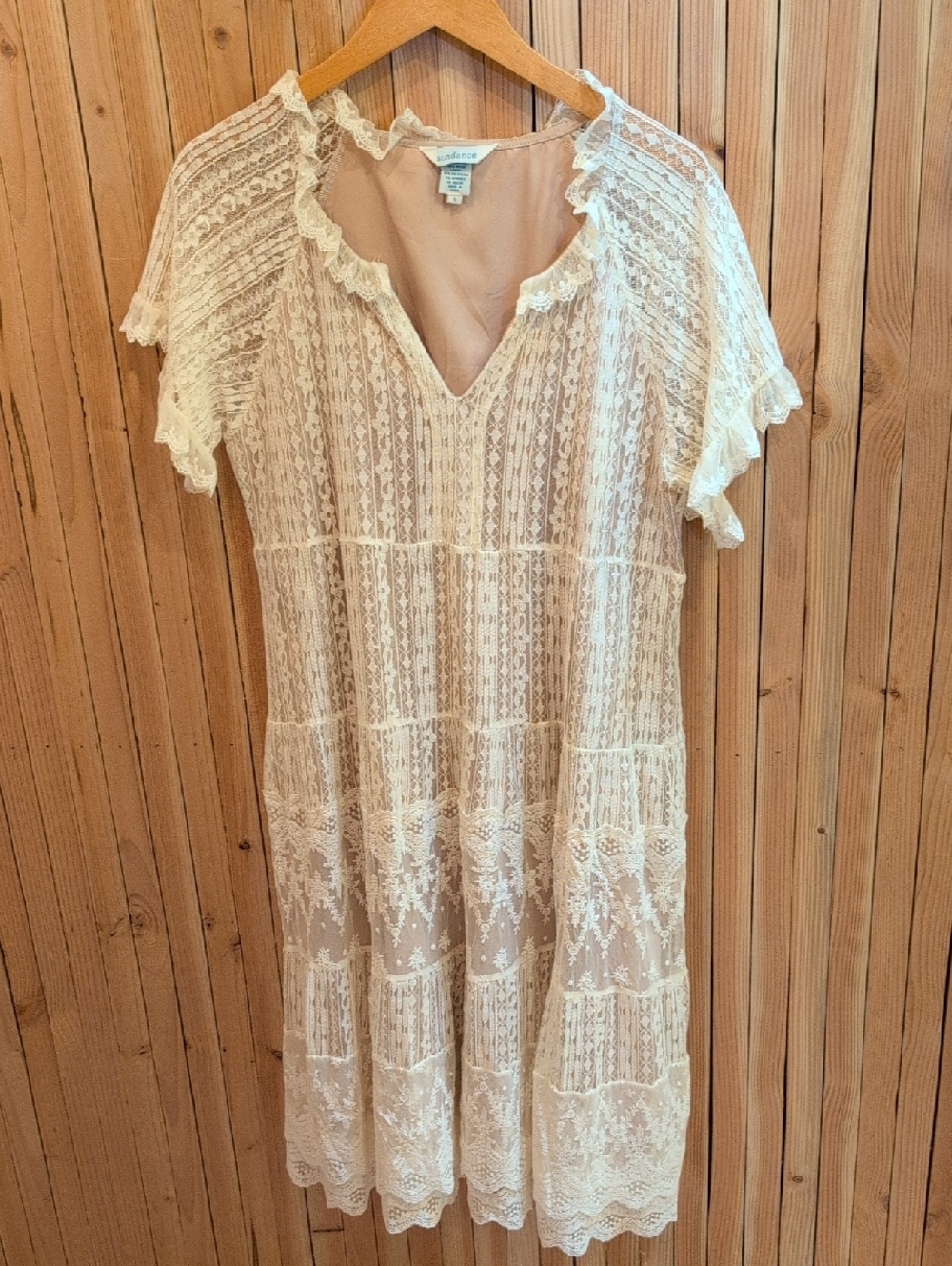 Sundance Sweep Of Lace Dress Cream  L